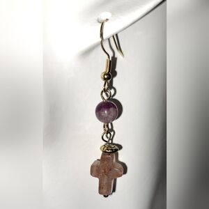 Semiprecious Gemstone Amethyst Cross Dangle Earrings